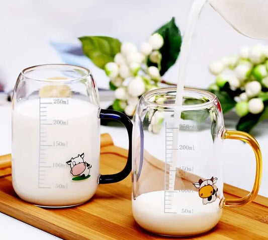 Cute Cartoon Cow Glass Cup 10oz